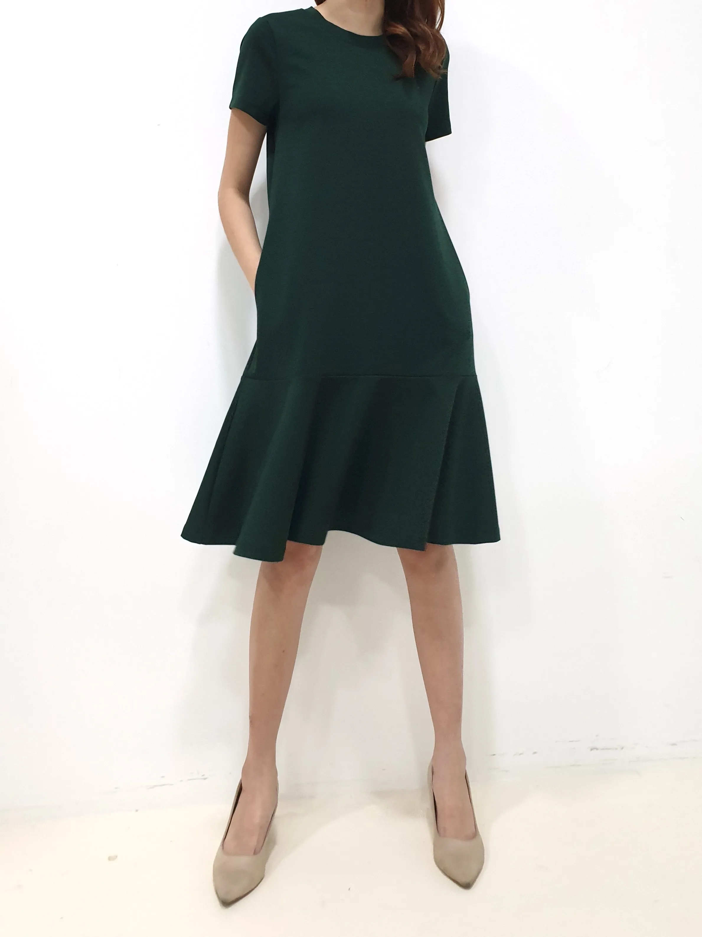 Sleeved Plain Jane Dress - Dark Green (Non-returnable)