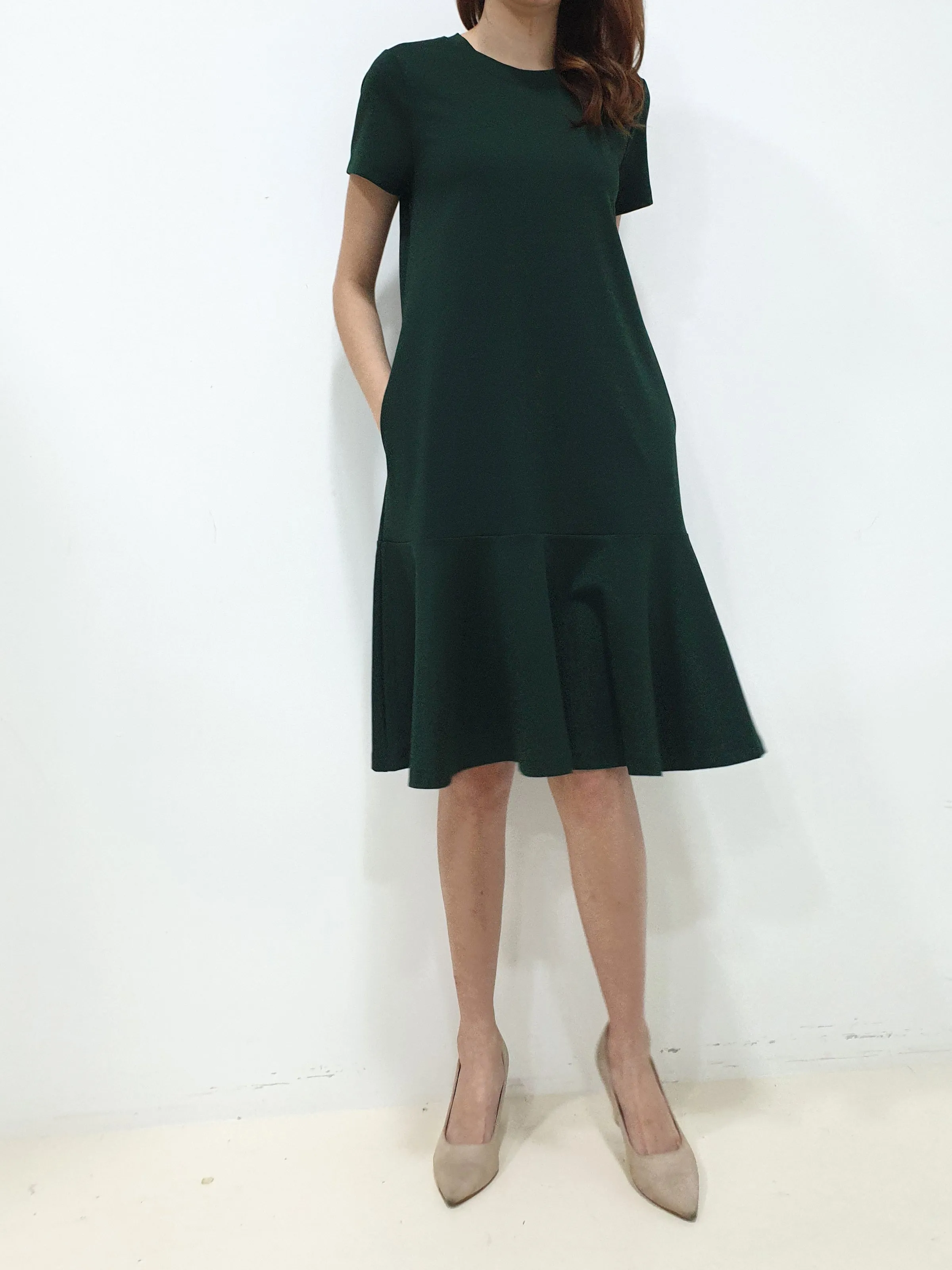 Sleeved Plain Jane Dress - Dark Green (Non-returnable)