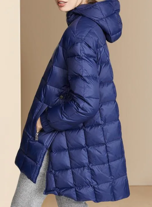 Slit Winter Duck Down Jacket, Hooded Down Jacket Women Plus Size