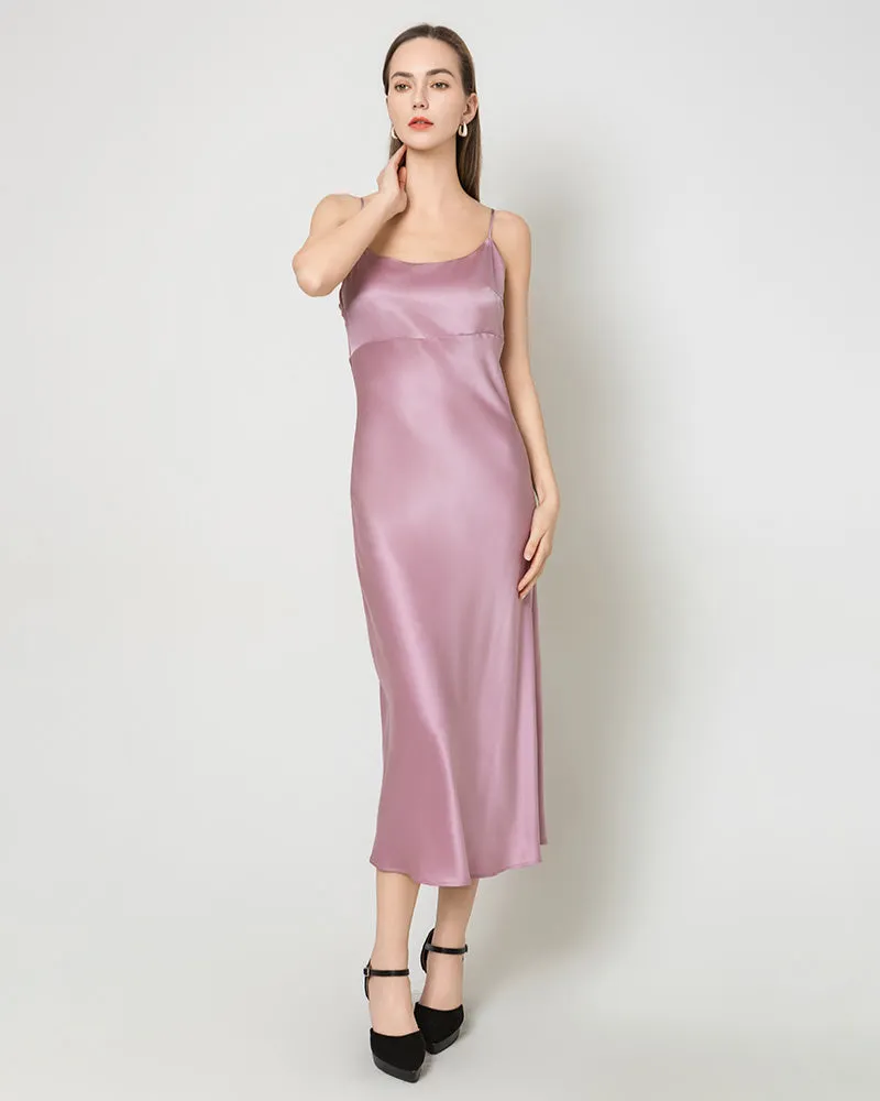 Solid Color Silk Satin Slip Long Dress