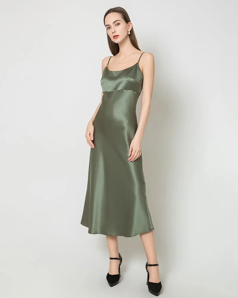 Solid Color Silk Satin Slip Long Dress