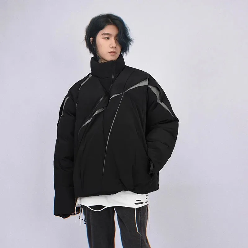 Spliced Asymmetric Zip Down Puffer Jacket