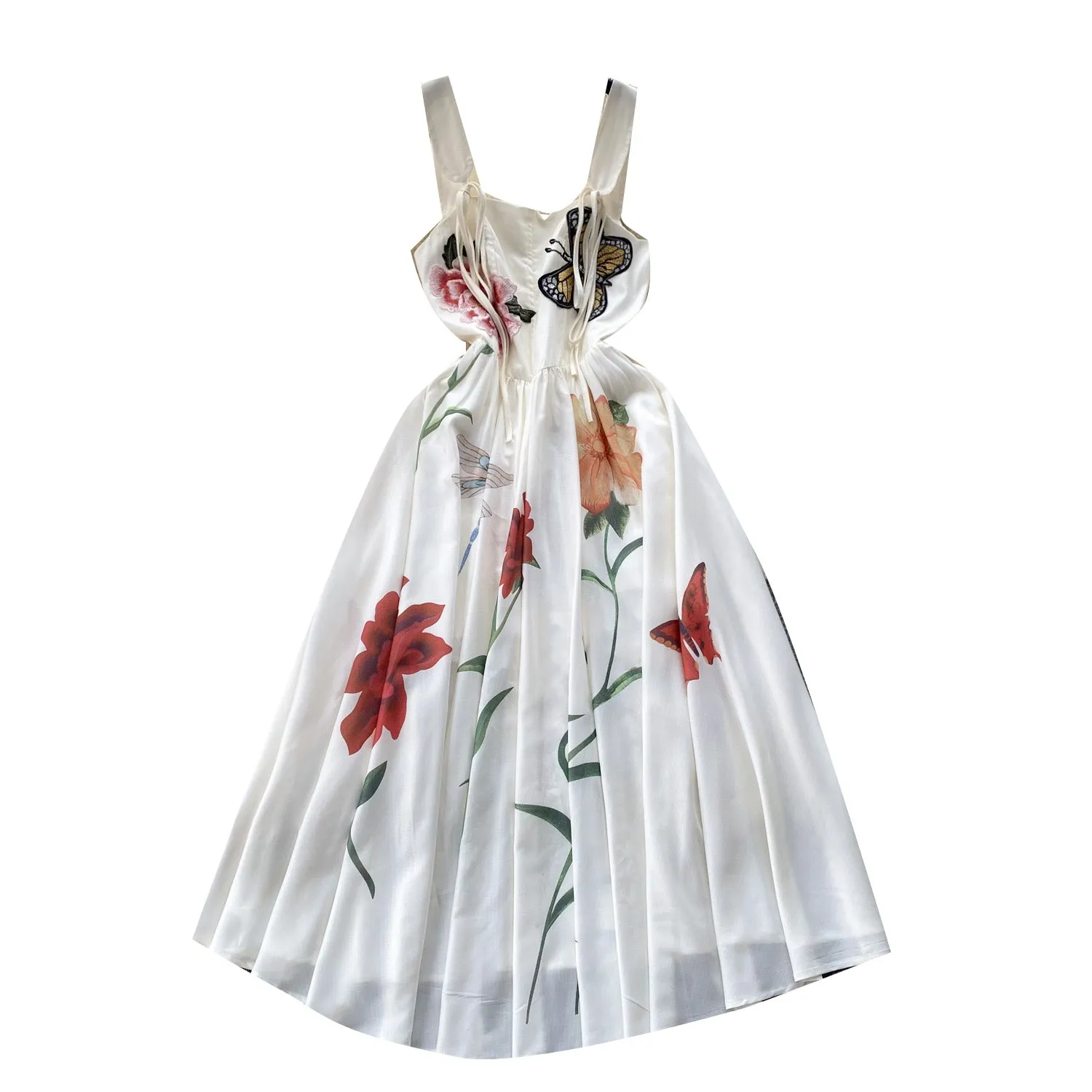 Stereoscopic Embroidered Floral Slip Dress