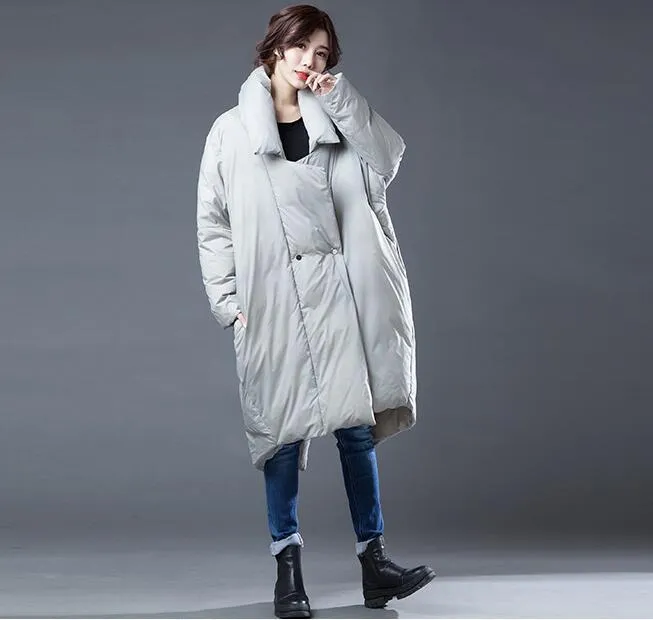 Swallow-tailed Women Winter Loose Duck Down Jackets Long Warm Women Long Down Coat Irregular