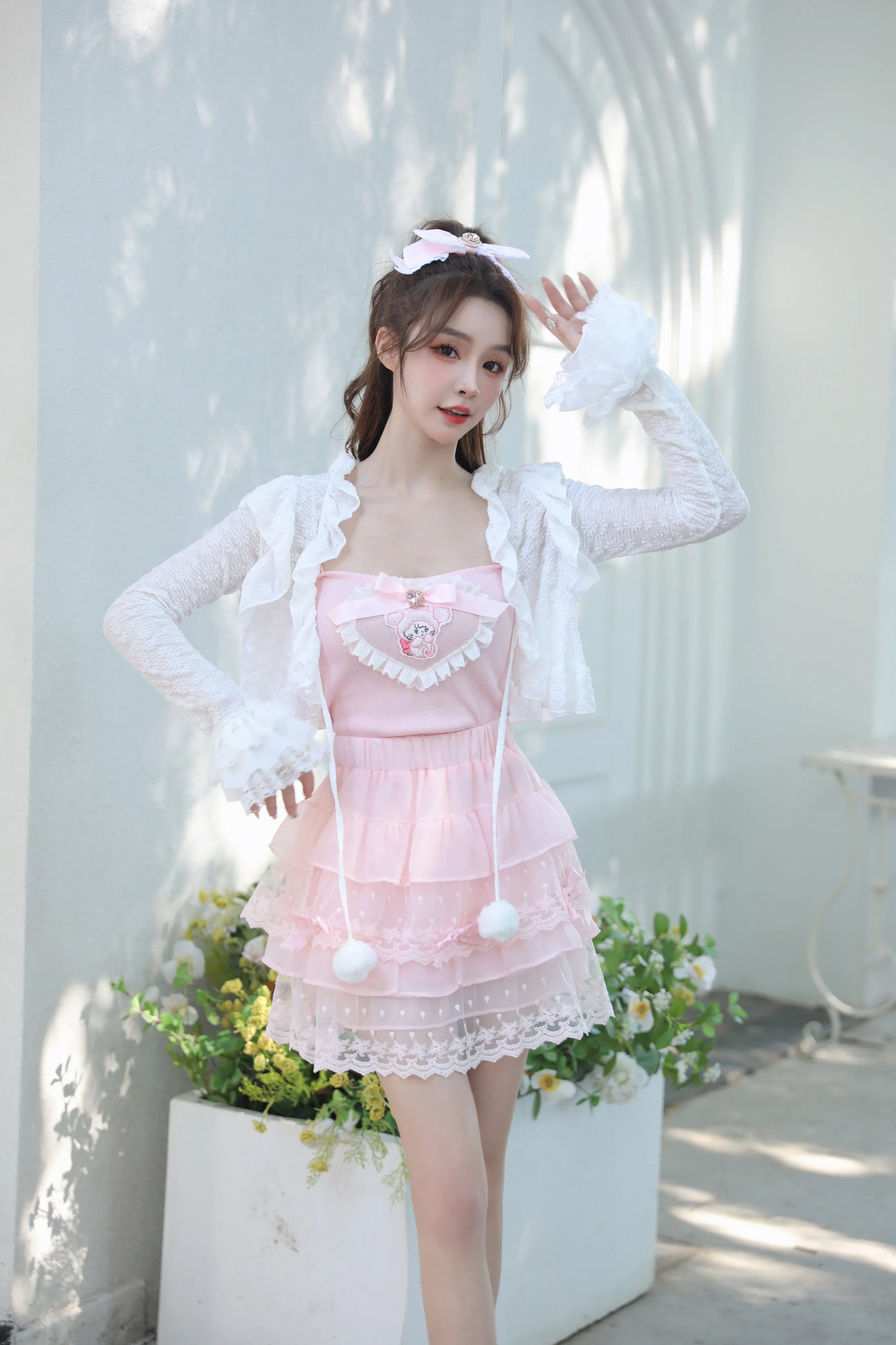 Sweetheart Princess Pastel Pink Cake Layered Lace Elastic Mini Skirt