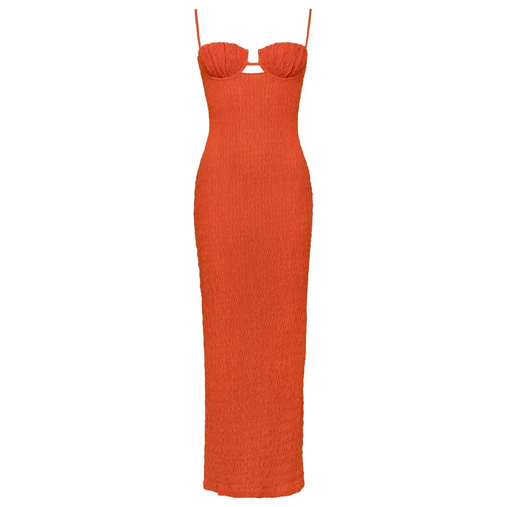 Tangerine Petal Long Slip Dress