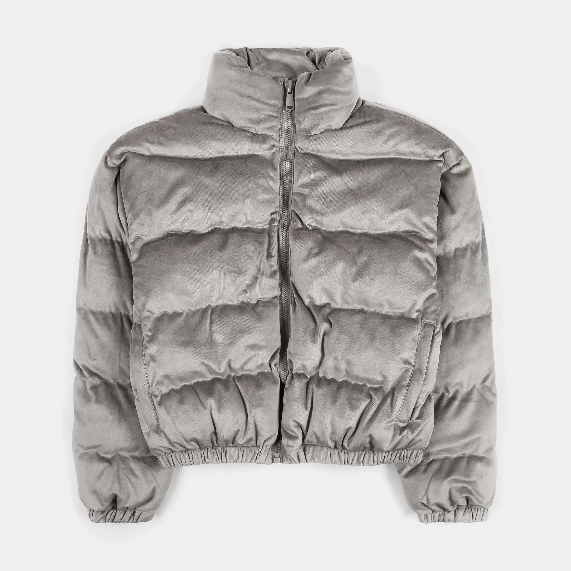 Velour Puffer Womens Jacket (Grey)