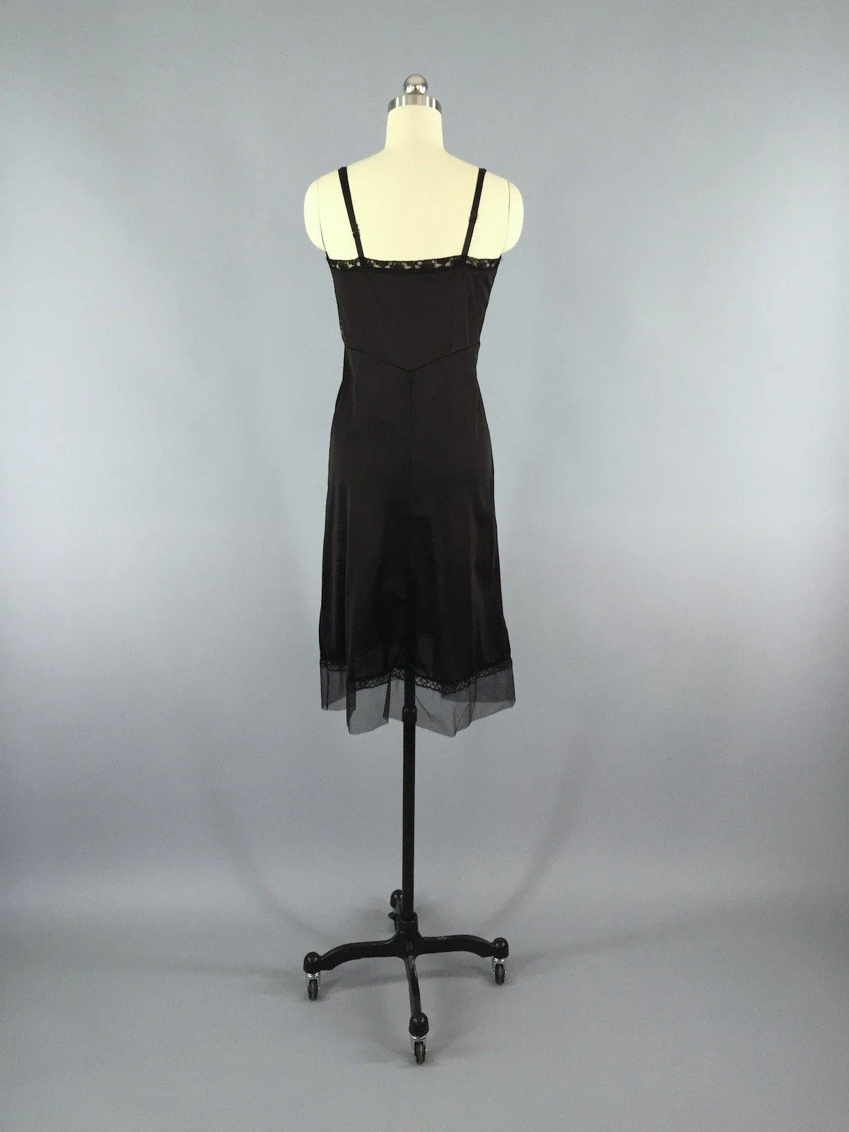 Vintage Slip / 1960s Black Lace Tulle