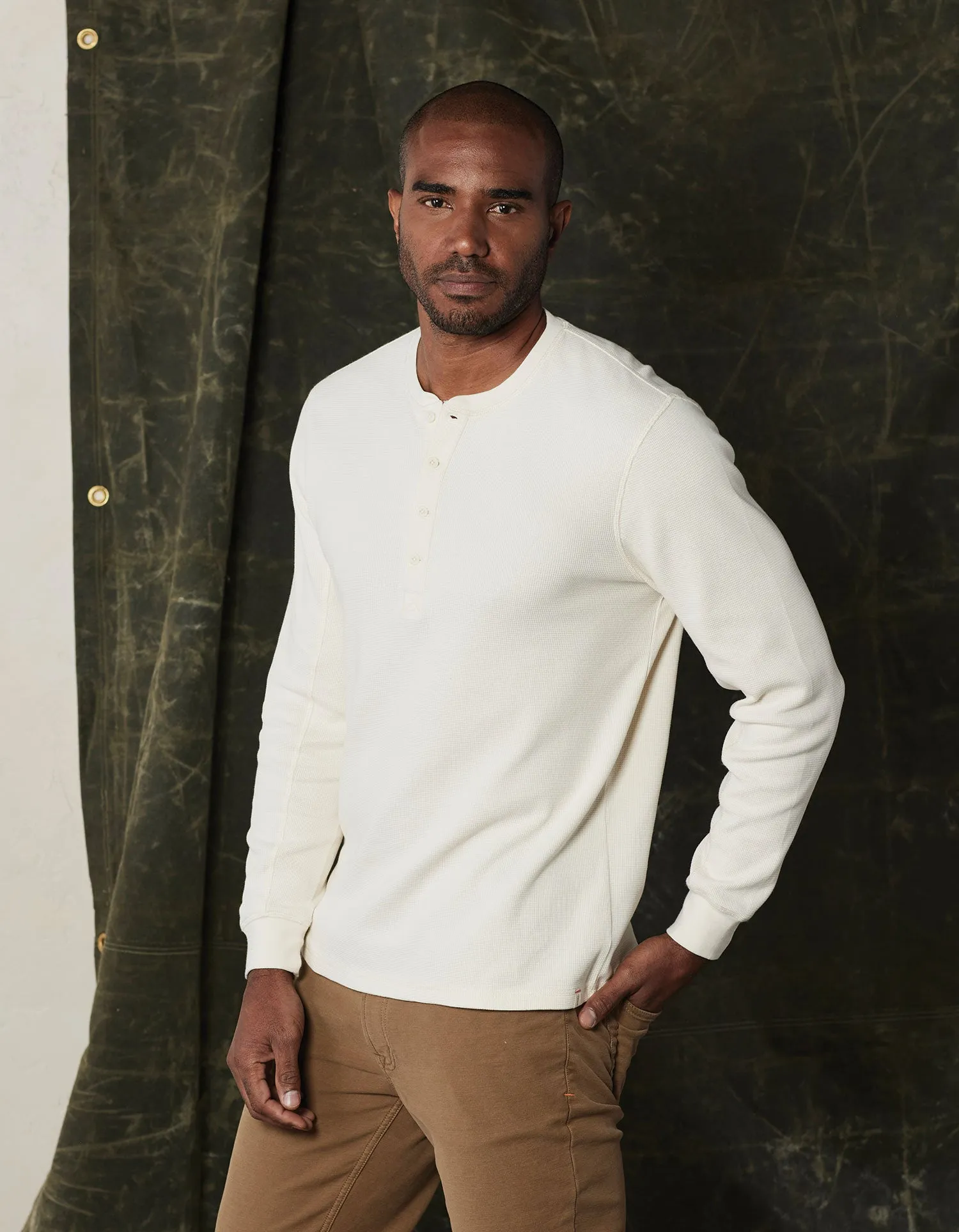 Vintage Thermal Mountain Henley in Ivory