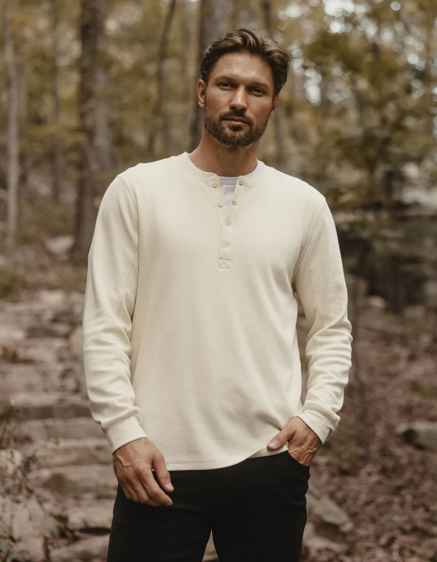 Vintage Thermal Mountain Henley in Ivory