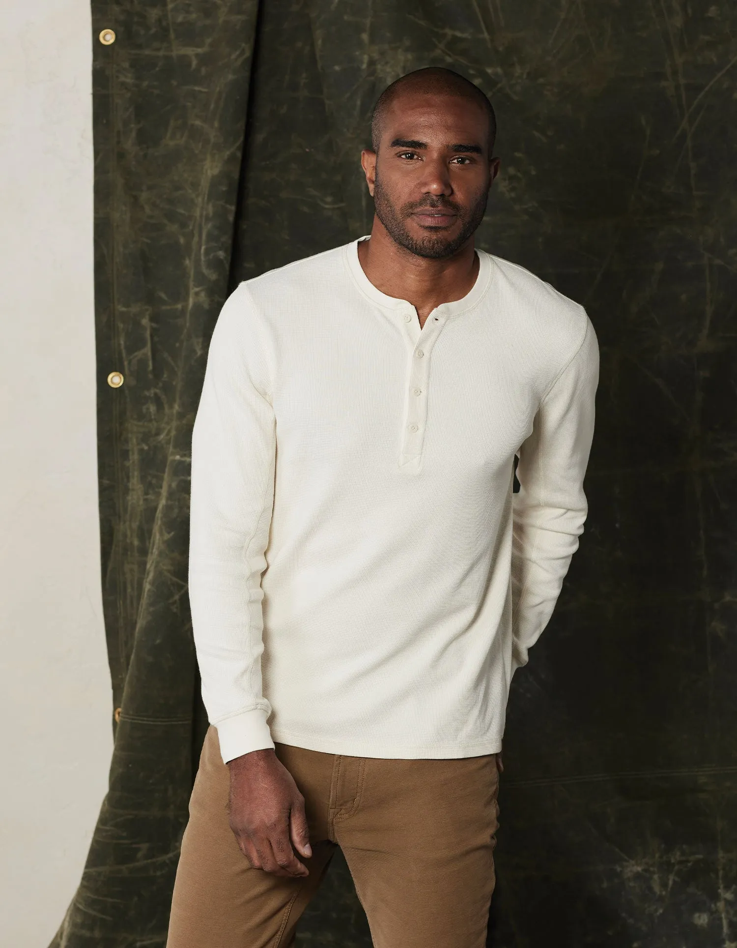 Vintage Thermal Mountain Henley in Ivory