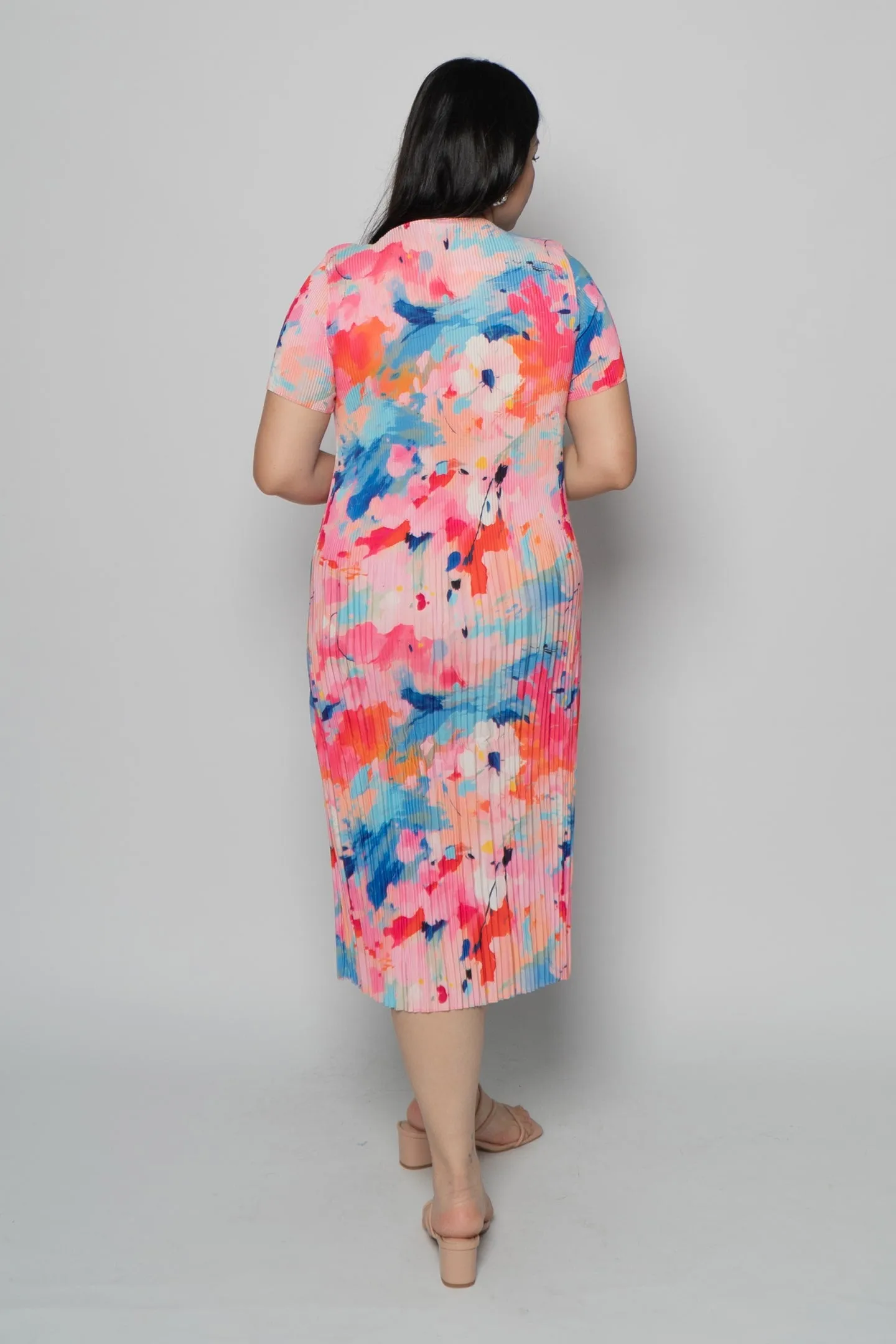 Voon Pleated Dress in Pink Blossoms