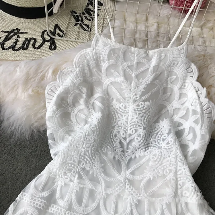 White Lace Backless Slip Dress