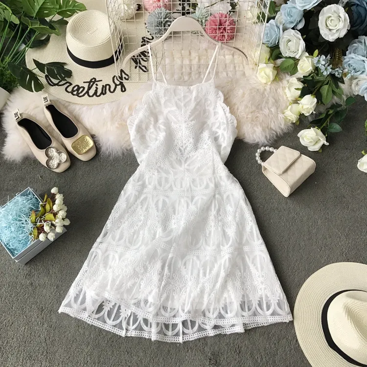 White Lace Backless Slip Dress