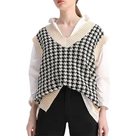 Winter fall pullover knit v neck plaid sweater vest women