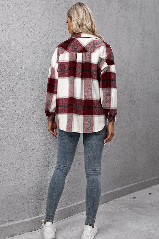 Winter Outfits Plaid Turn Down Neck Button Down Shacket Jacket Women