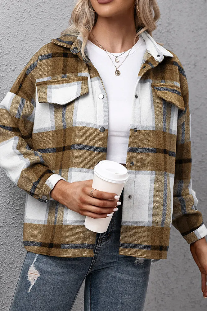 Winter Outfits Plaid Turn Down Neck Button Down Shacket Jacket Women