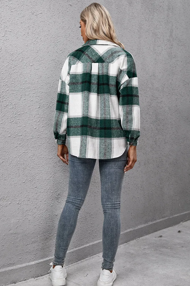 Winter Outfits Plaid Turn Down Neck Button Down Shacket Jacket Women