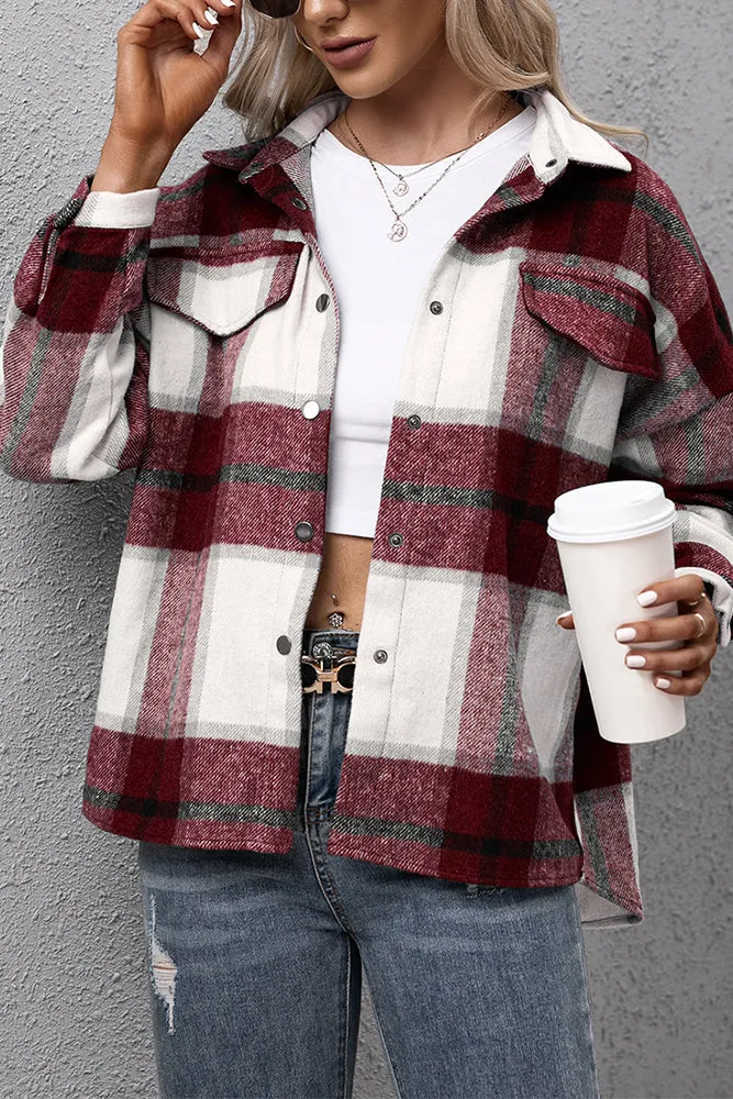 Winter Outfits Plaid Turn Down Neck Button Down Shacket Jacket Women