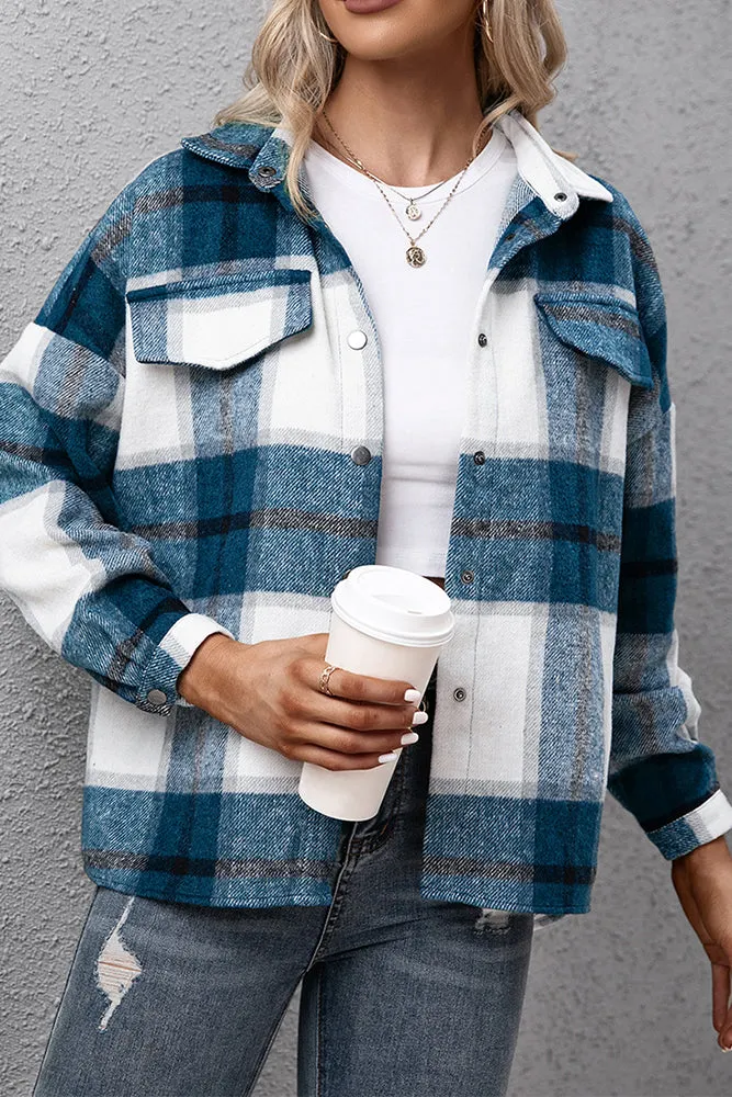 Winter Outfits Plaid Turn Down Neck Button Down Shacket Jacket Women