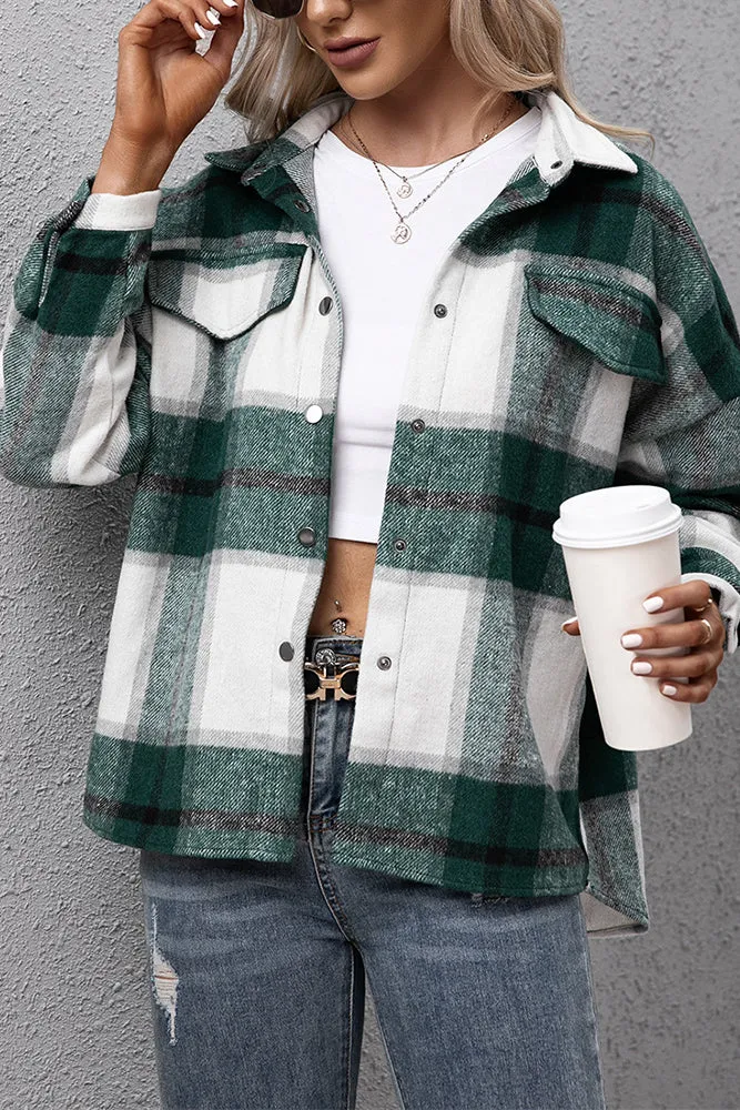 Winter Outfits Plaid Turn Down Neck Button Down Shacket Jacket Women