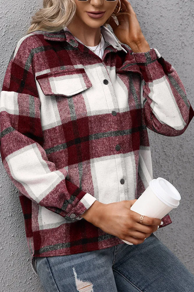 Winter Outfits Plaid Turn Down Neck Button Down Shacket Jacket Women