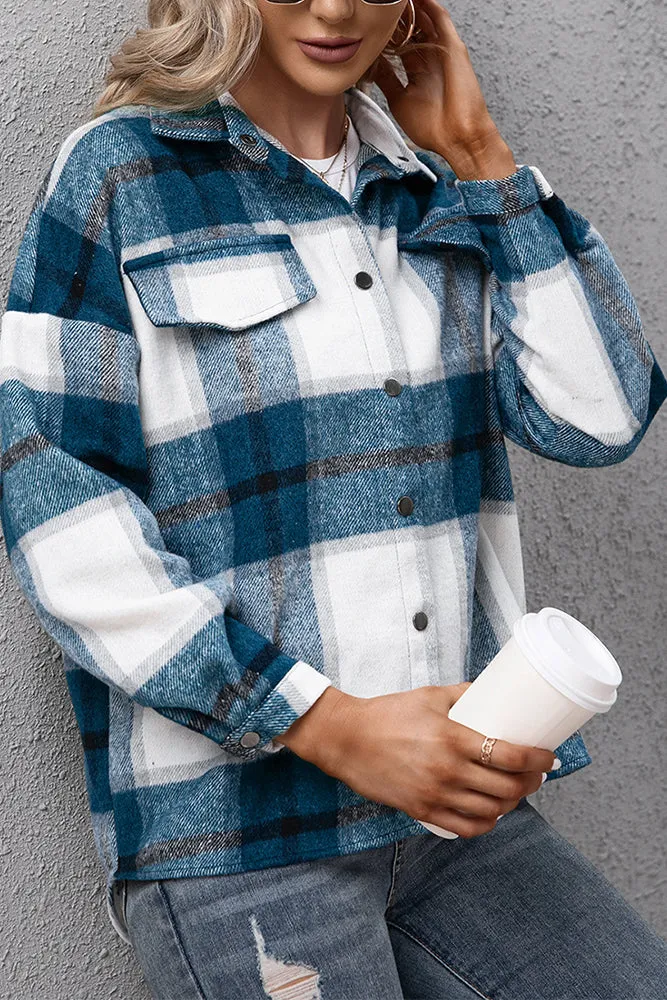 Winter Outfits Plaid Turn Down Neck Button Down Shacket Jacket Women