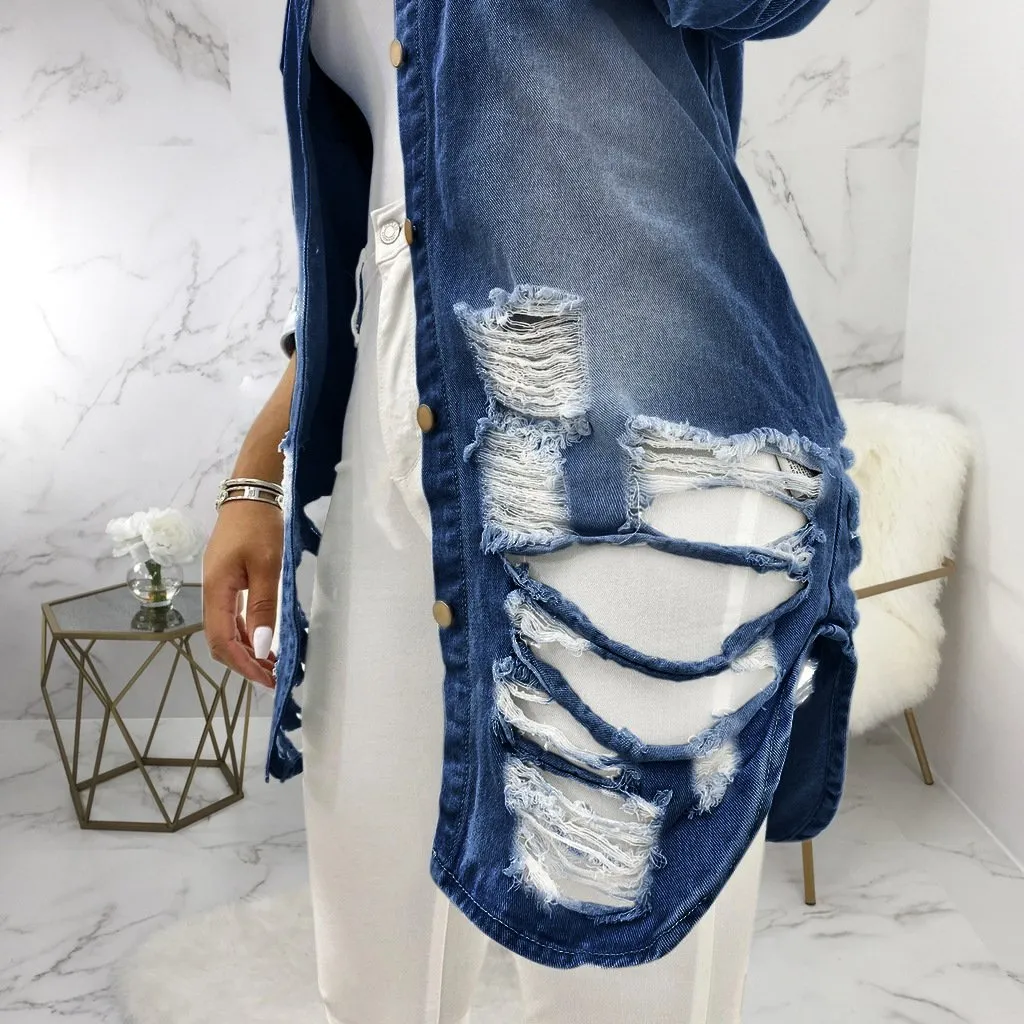 Women fashion turn-down collar hollow denim coats & jackets