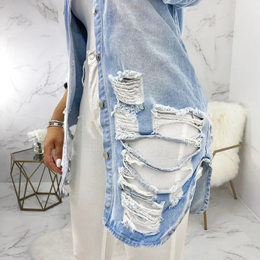 Women fashion turn-down collar hollow denim coats & jackets