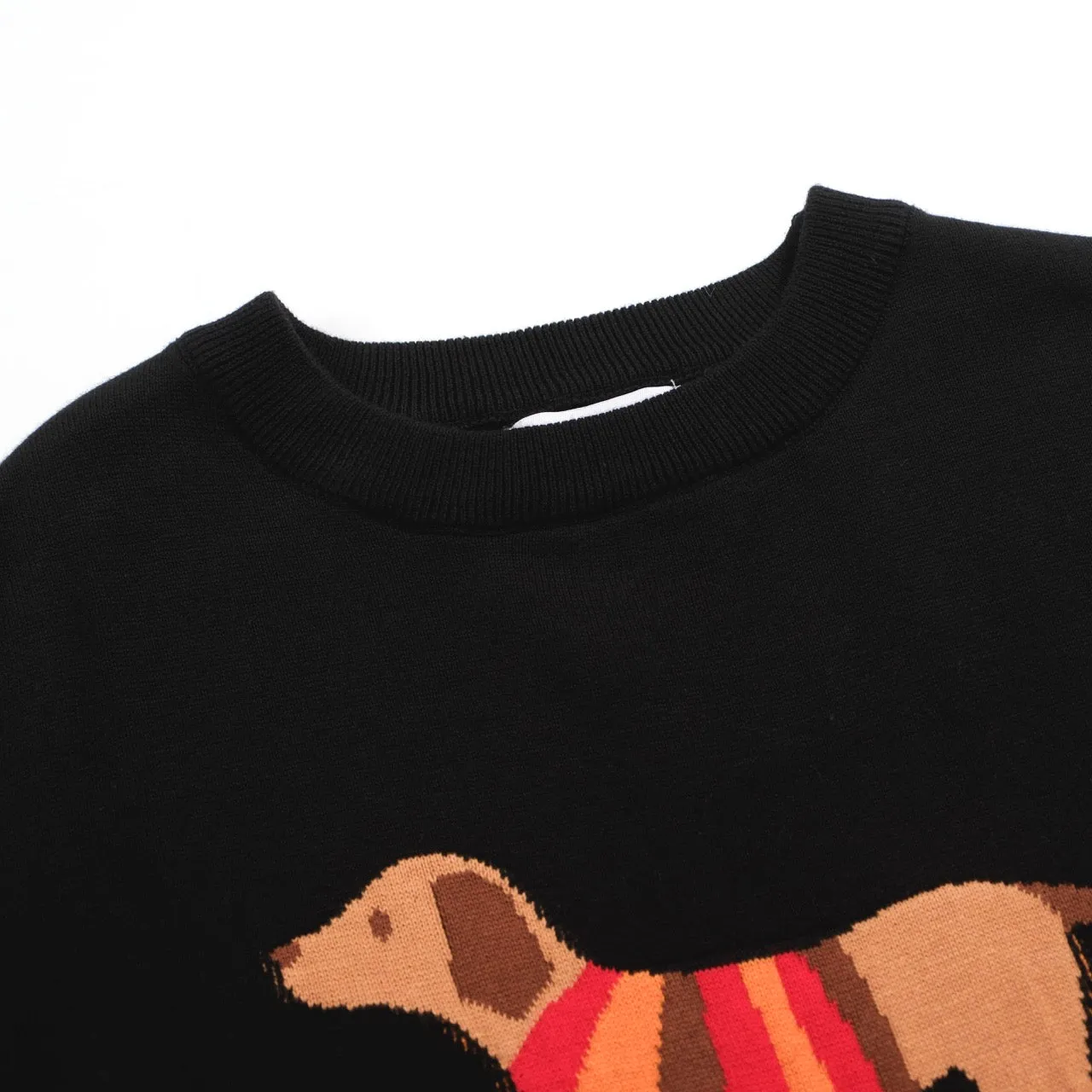 Women's black dachshund jacquard knit top