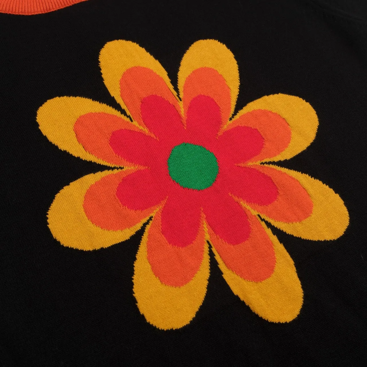 Women's Black Knitted T-shirt With Yellow Flowers