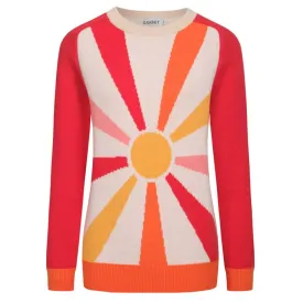 Women's red sun jacquard shoulder sweater