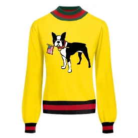 Women's yellow French bulldog sweater