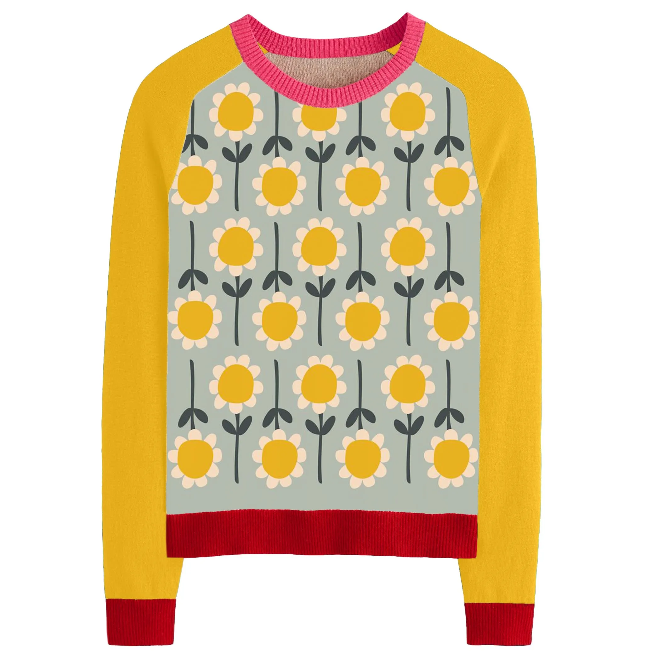 Women's yellow sunflower knit top